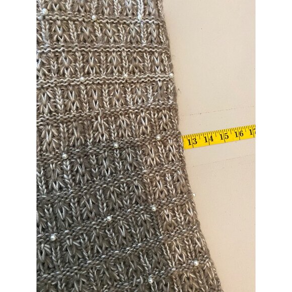 Betsey Johnson Metallic Silver Knit Sparkle Infinity Scarf With Pearl Accents - Picture 7 of 7